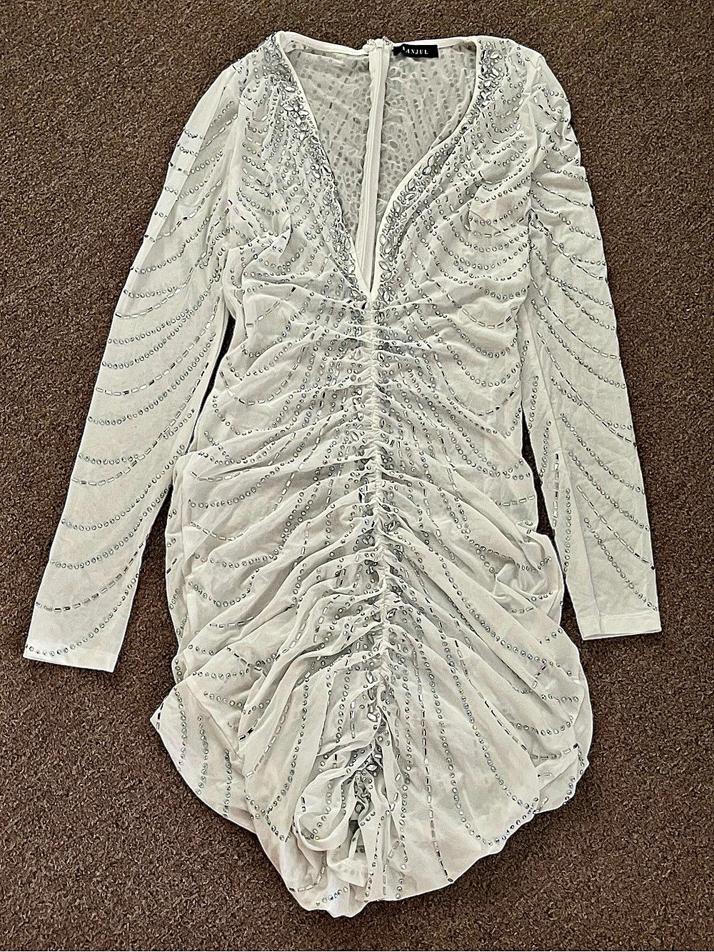 Banjul Ruched Embellished Mini Dress in White